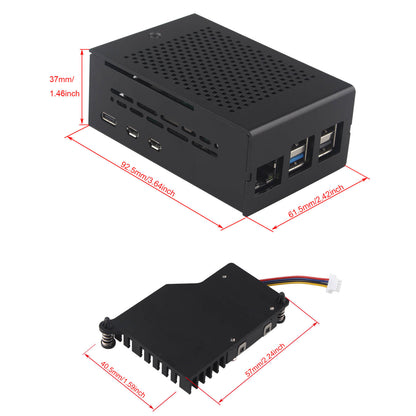 ZDE ZP517A PCIe to M.2 Key M NVMe SSD HAT with Aluminum Case ZC502 and Active Cooler ZP536 for Raspberry Pi 5