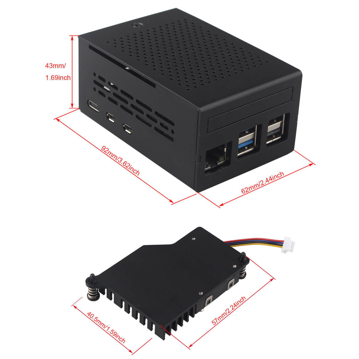 ZDE ZP511 PCIe to M.2 Key M NVMe SSD HAT with Aluminum Case ZC501 and Active Cooler ZP536 for Raspberry Pi 5
