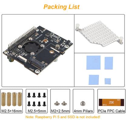 ZDE ZP583 PoE+ HAT PCIe to M.2 Key M NVMe SSD Adapter Board Power Over Ethernet with Aluminum Heatsink Onboard Cooling Fan for Raspberry Pi 5