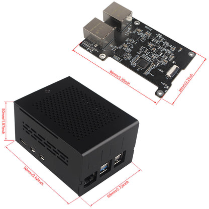 ZDE ZP595 PCIe to Dual 2.5G Ethernet Port HAT Expansion Board with ZC506 Aluminum Case for Raspberry Pi 5