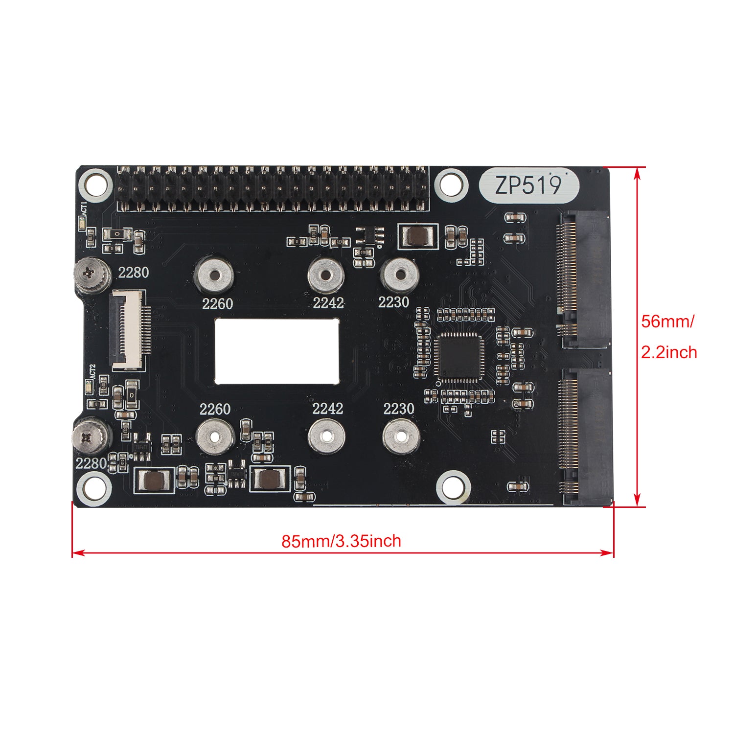 ZDE ZP519 PCIe to Dual M.2 HAT Key-M NVMe SSD PCIe Peripheral Board fo