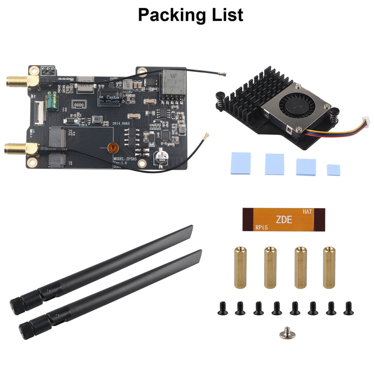 ZDE ZP585 PoE+ HAT PCIe to M.2 E Key WiFi7 6 6E 5 HAT Adapter Power Over Ethernet with ZP536 Active Cooler for Raspberry Pi 5