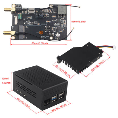 ZDE ZP585 PoE+ HAT PCIe to M.2 E Key WiFi7 6 6E 5 HAT Adapter with ZC501 Aluminum Alloy Case ZP536 Active Cooler for Raspberry Pi 5