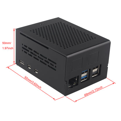 ZDE ZC506 Aluminum Case for Raspberry Pi 5 Support PCIe to 2.5G 5G Ethernet Port M.2 NVMe PoE+ HAT WiFi Shield PCIe Peripheral Board ZP591 ZP593 ZP595 ZP598 and Pi 5 Active Cooler