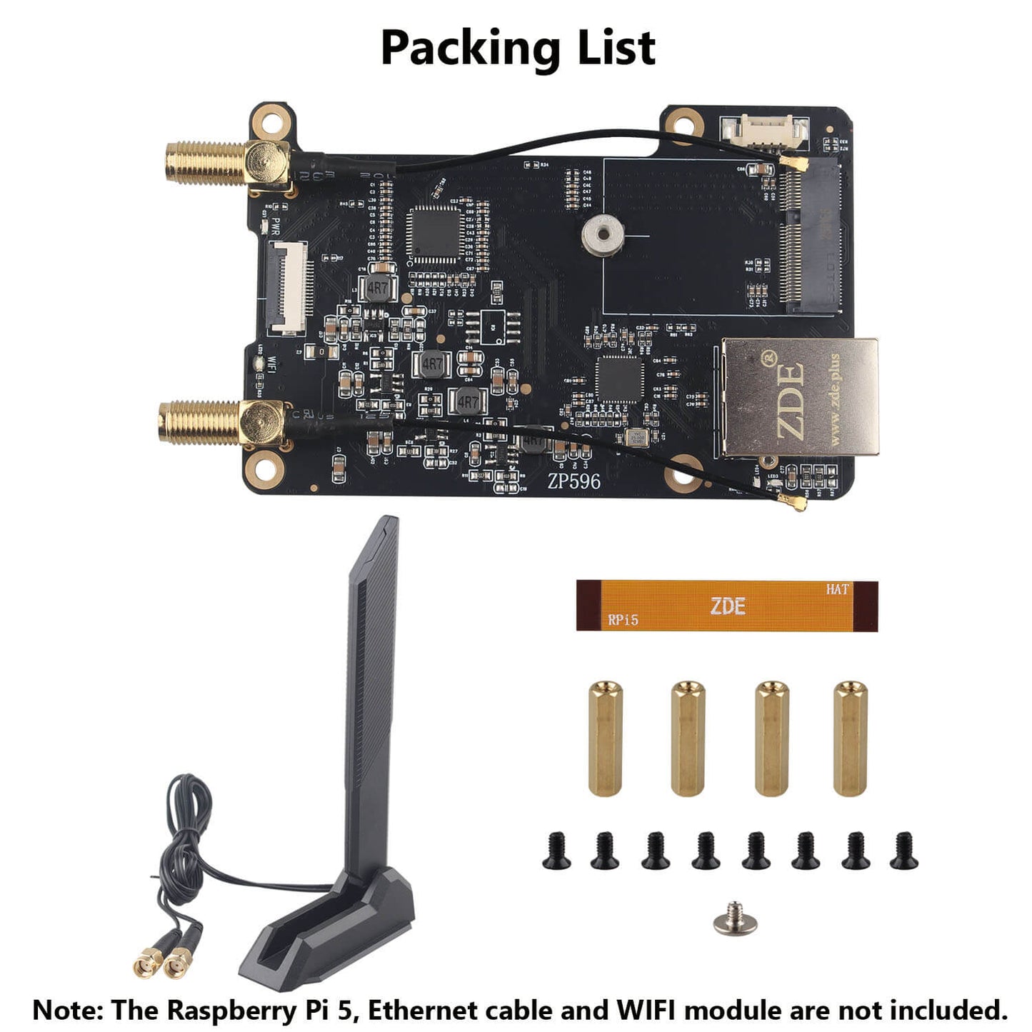 ZDE ZP596C PCIe to WiFi7 6 6E 5 HAT Magnetic Base Antenna M.2 E Key PCIe to 2.5G Ethernet Network Port HAT for Raspberry Pi 5