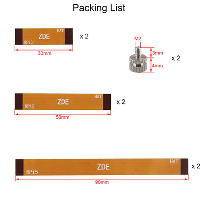 ZDE 6PCS 16Pin 0.5mm Pitch PCIe FPC Flexible Flat Cable Set 30mm/50mm/90mm with 2PCS M.2 SSD Mounting Studs Compatible with Raspberry Pi 5 PCIe to M.2 Key-M NVMe SSD Adapter PCIe Peripheral Board