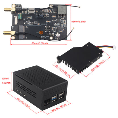 ZDE ZP585 PoE+ HAT PCIe to M.2 E Key WiFi7 6 6E 5 HAT Adapter with ZC501 Aluminum Alloy Case ZP536 Active Cooler for Raspberry Pi 5