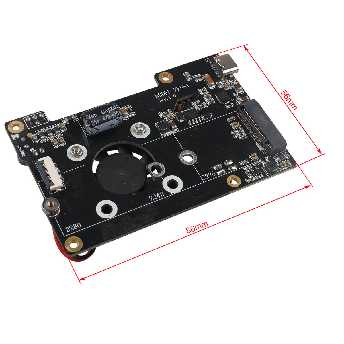 ZDE ZP581 PoE+ HAT PCIe to M.2 Key M NVMe HAT SSD Expansion Board for Raspberry Pi 5 Power Over Ethernet with Onboard Cooling Fan