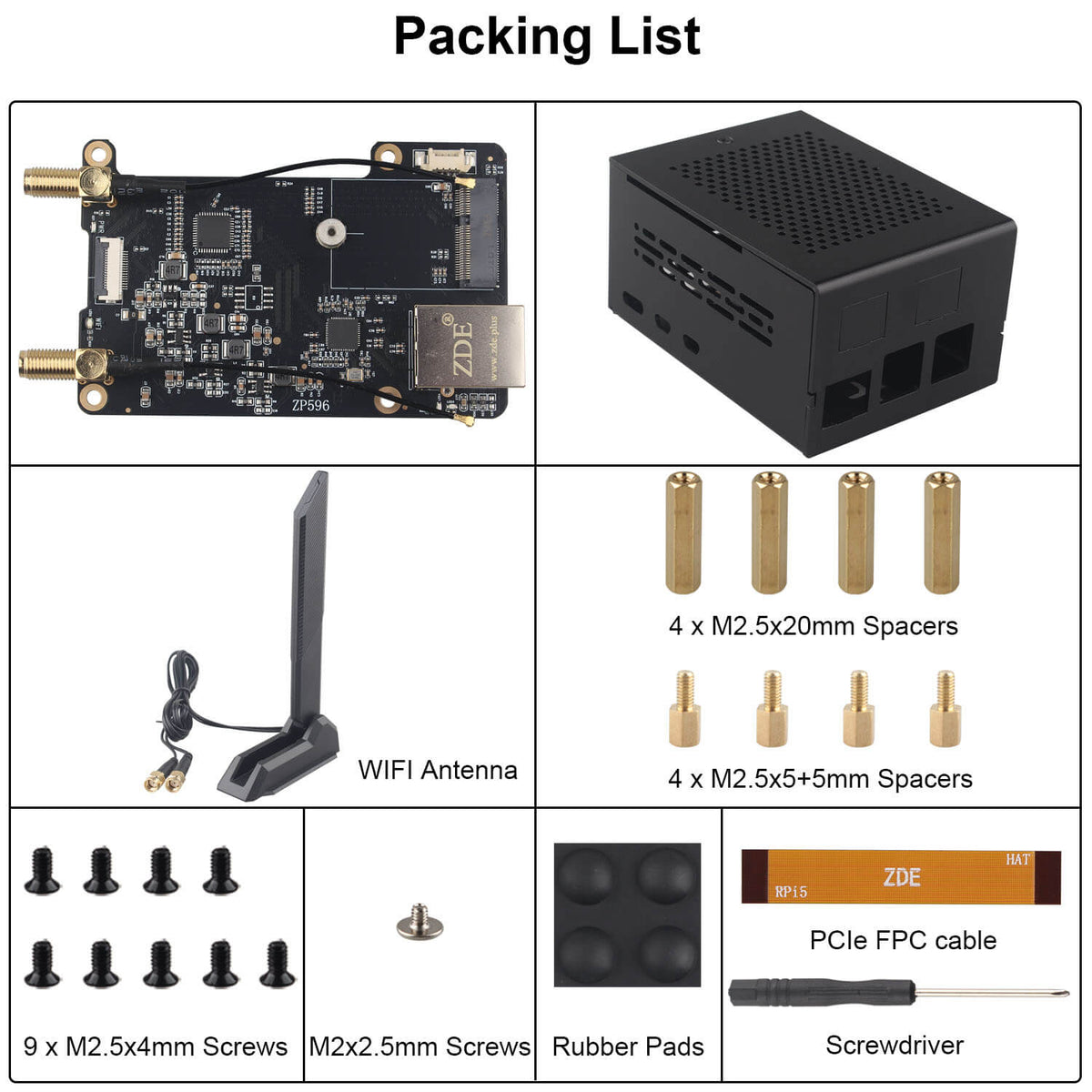 ZDE ZP596C PCIe to M.2 E Key WiFi7 6 6E 5 HAT PCIe to 2.5G Ethernet Network Port HAT Expansion Board with ZC506 Aluminum Case for Raspberry Pi 5