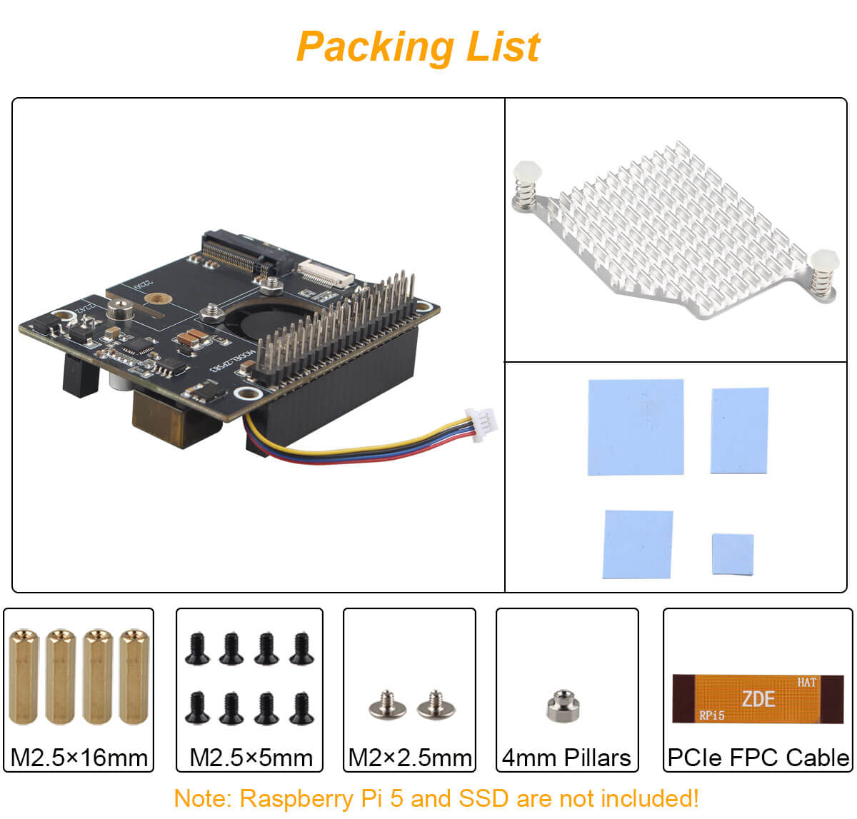 ZDE ZP583C PoE+ HAT PCIe to M.2 Key M NVMe SSD Adapter Board with PWM Cooling Fan Aluminum Alloy Heatsink Power Over Ethernet for Raspberry Pi 5