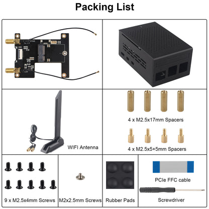 ZDE ZP590C PCIe to WiFi7 6 6E 5 HAT Expansion Board WiFi 7 Adapter with Aluminum Alloy Case ZC501 for Raspberry Pi 5