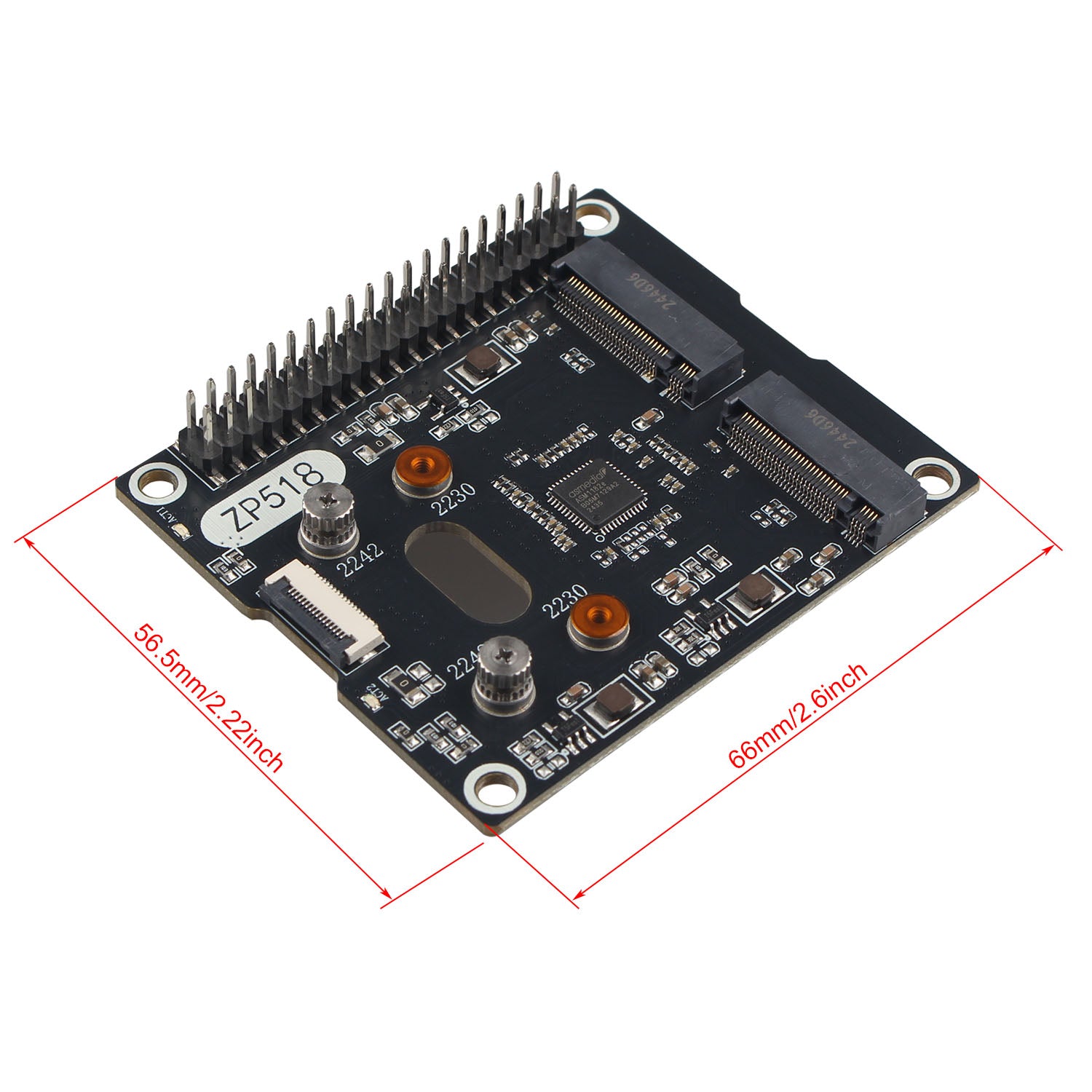 ZDE ZP518 PCIe to Dual M.2 HAT Key M NVMe SSD PCIe Peripheral Board fo