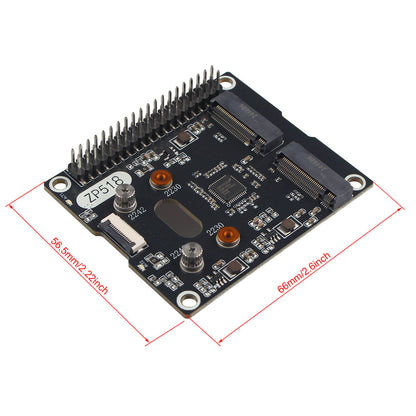 ZDE ZP518 PCIe to Dual M.2 HAT Key M NVMe SSD PCIe Peripheral Board for Raspberry Pi 5