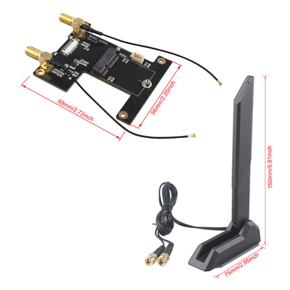 ZDE ZP590C PCIe to WiFi7 6 6E 5 HAT Magnetic Base Antenna PCIE to M.2 E Key Adapter Expansion Board for Raspberry Pi 5 Support BE200 AX210 MT7922 AX200 Module