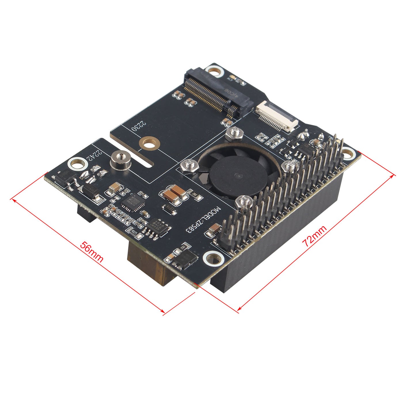 ZDE ZP583 PoE+ HAT PCIe to M.2 Key M NVMe SSD Adapter Board Power Over Ethernet with Aluminum Heatsink Onboard Cooling Fan for Raspberry Pi 5