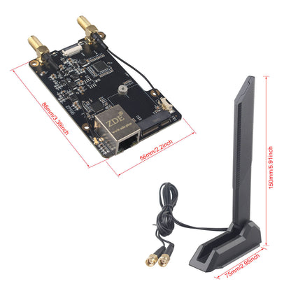 ZDE ZP596C PCIe to WiFi7 6 6E 5 HAT Magnetic Base Antenna M.2 E Key PCIe to 2.5G Ethernet Network Port HAT for Raspberry Pi 5