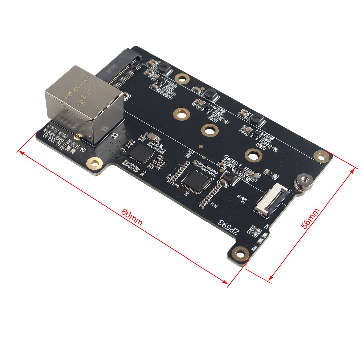 ZDE ZP593 PCIe to 2.5G Ethernet Network Port PCIe to M.2 Key M NVMe SSD HAT Adapter Expansion Board for Raspberry Pi 5 Support M.2 NVMe 2230 2242 2260 2280 SSD
