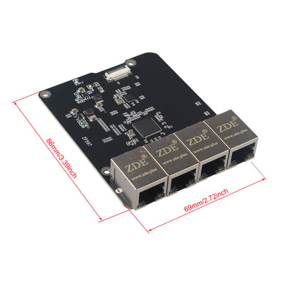 ZDE ZP597 PCIe to 4 Ports 1G Gigabit 1000M Ethernet Network HAT Adapter Expansion Board for Raspberry Pi 5