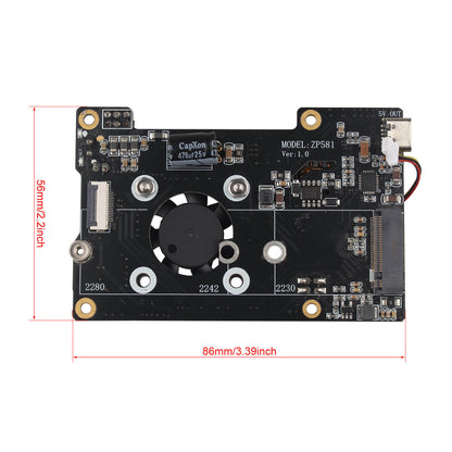 ZDE ZP581C PoE+ HAT PCIe to M.2 Key M NVMe SSD Adapter Board with PWM Cooling Fan Aluminum Alloy Heatsink Power Over Ethernet for Raspberry Pi 5
