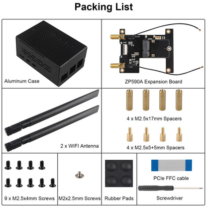 ZDE ZP590A PCIe to WiFi7 6 6E 5 HAT Expansion Board WiFi 7 Adapter with Aluminum Case ZC501 for Raspberry Pi 5