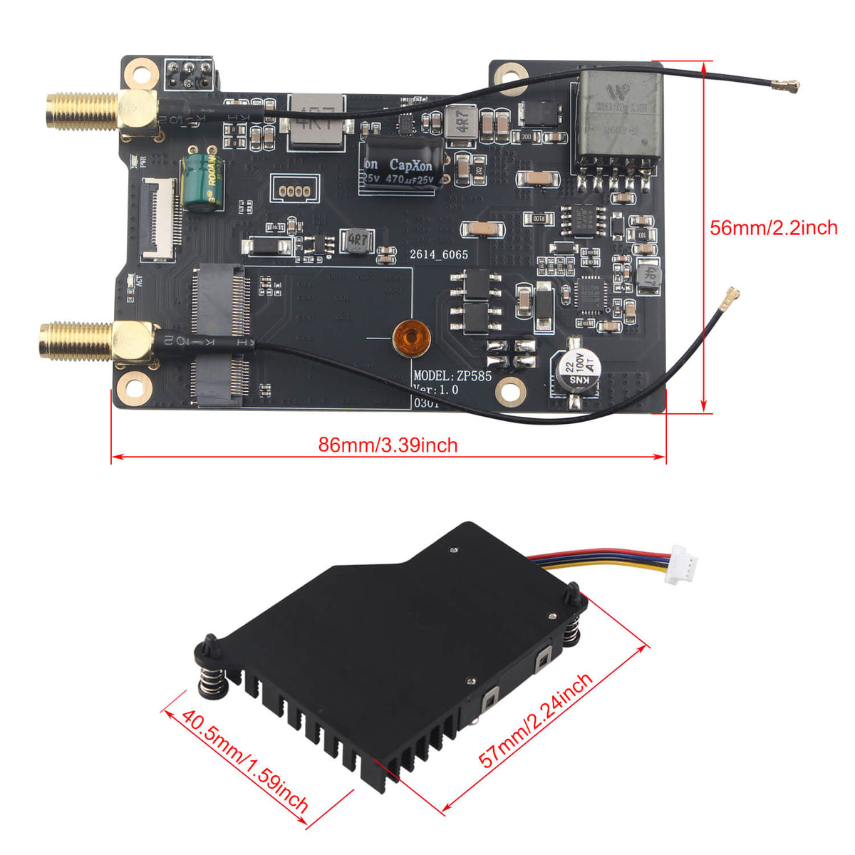ZDE ZP585 PoE+ HAT PCIe to M.2 E Key WiFi7 6 6E 5 HAT Adapter Power Over Ethernet with ZP536 Active Cooler for Raspberry Pi 5