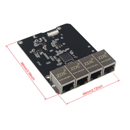 ZDE ZP597 PCIe to 4 Ports 1G Gigabit 1000M Ethernet Network HAT Adapter Expansion Board for Raspberry Pi 5