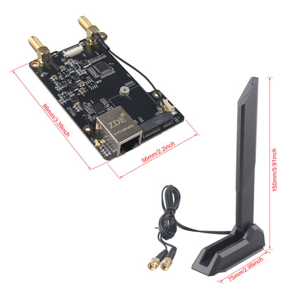 ZDE ZP596C PCIe to M.2 E Key HAT Magnetic Base Antenna WiFi7 6 6E 5 PCIe to 2.5G Ethernet Network Port HAT for Raspberry Pi 5