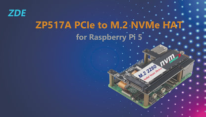 ZDE ZP517A PCIe to M.2 Key M NVMe SSD HAT for Raspberry Pi 5